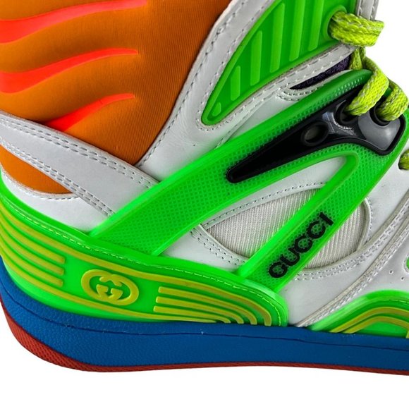 Gucci Women's Basket High Top Basketball Shoes White Green Purple Sz 37.5 - Picture 12 of 14